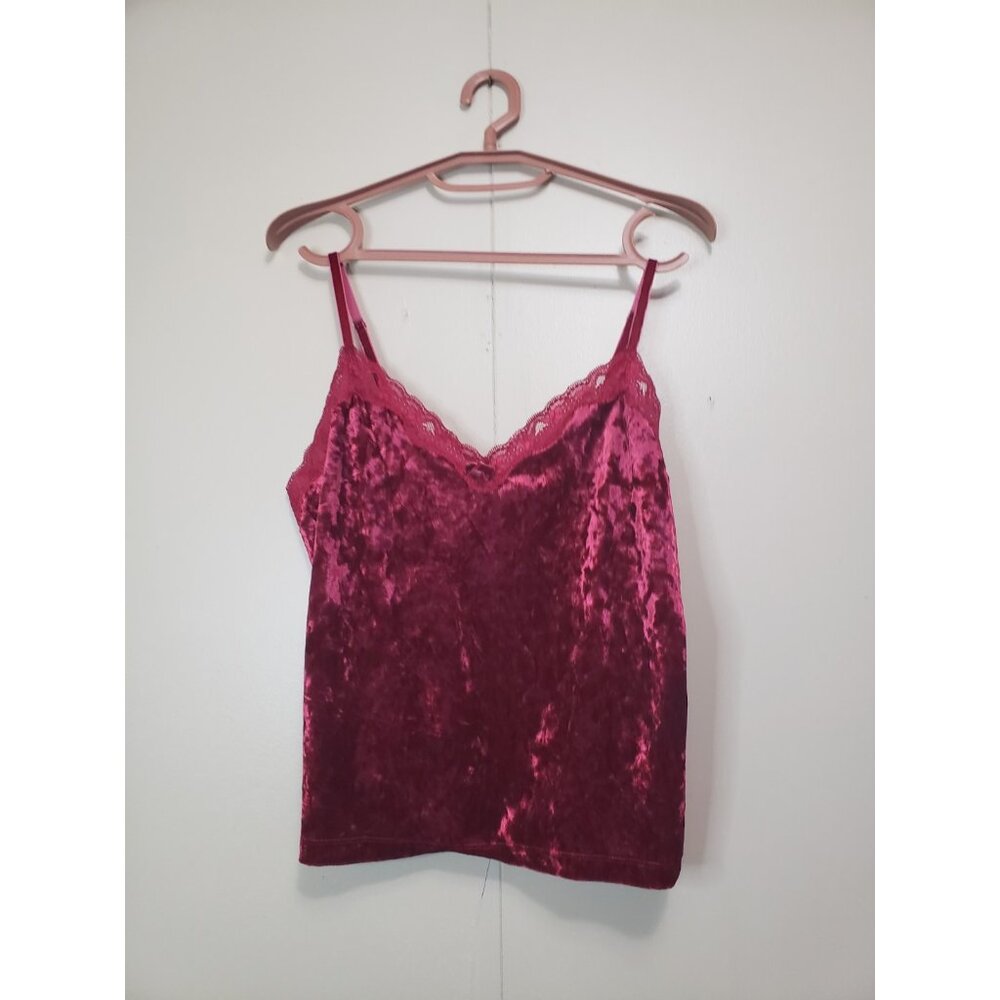 George Womens M Cami Top Crushed Velvet Pink Cropped Sleepwear Lace Sexy
